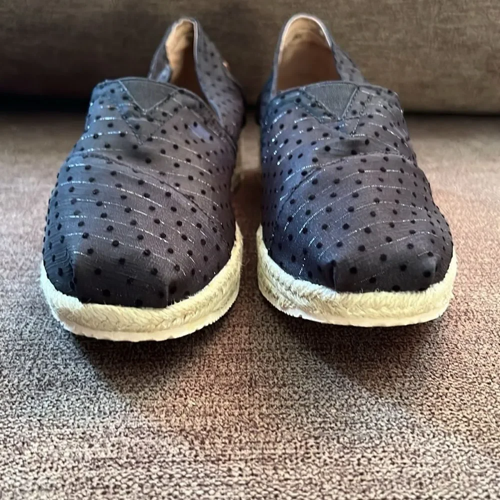 New Joy & Mario Polka Dot Mesh Espadrille Size 6.5W in Black